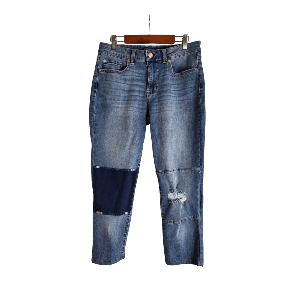 US Polo Assn Premium Denim Patchwork Distressed Jeans Blue 10 Reg. 90s Grunge